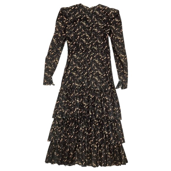 The Vampires Wife Earl Floral Ruffle Layered Midi Dress Black US 6 UK 10 - Picture 2 of 16